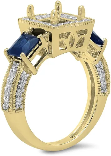 Miniatura 2 de Dazzlingrock Collection Anillo de compromiso semimontaje de diamante blanco redondo y zafiro azul princesa de oro de 18 quilates (sin piedra central)