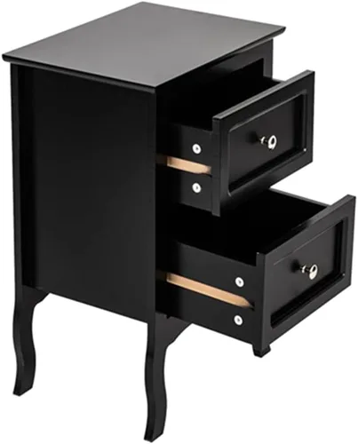 Miniatura 2 de Juego de 2 mesitas de noche negras para dormitorio, mesa auxiliar moderna con 2 cajones, mesita de noche moderna para dormitorio, sala de estar