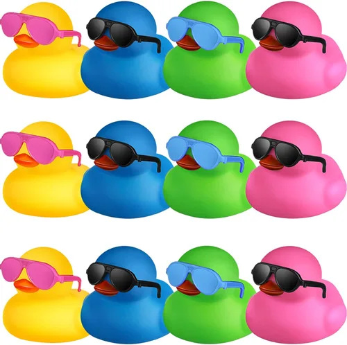 Chivao 12 piezas de patitos de goma con 13 gafas de sol/gorras/sombreros pequeños mini patitos de goma de carnaval crucero cumpleaños juguetes de