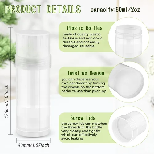 Miniatura 2 de 15 piezas de recipientes vacíos de plástico para desodorante, tubos de desodorante DIY con tapón de rosca, tubos rellenables para bálsamo labial