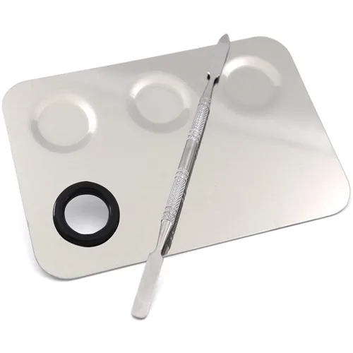 Miniatura 2 de Miamay Paleta de maquillaje de 6 por 4 pulgadas de acero inoxidable 3-abolladuras Nail Art Cosmetic Artist Paleta de mezcla con herramienta