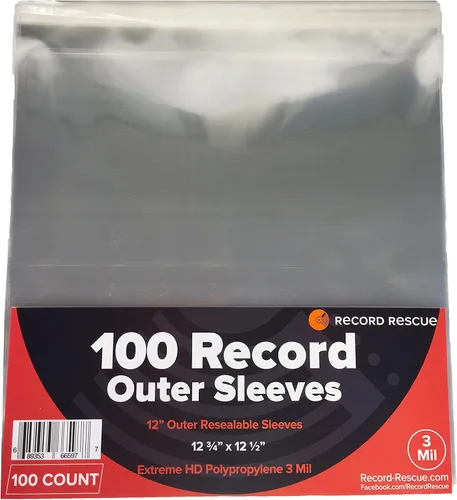 (100) Fundas exteriores de registro de 12 pulgadas, fundas exteriores resellables, poliéster HD extremo de 3 mil, 12 3/4 x 12 1/2 pulgadas. Record