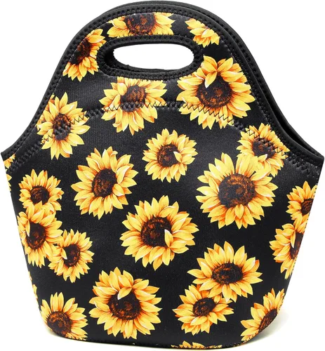 Miniatura 11 de Bolsa de almuerzo de neopreno para mujer, bolsa de almuerzo aislada, lavable, contenedor de almuerzo para el trabajo, picnic, bolsas ligeras de Negro