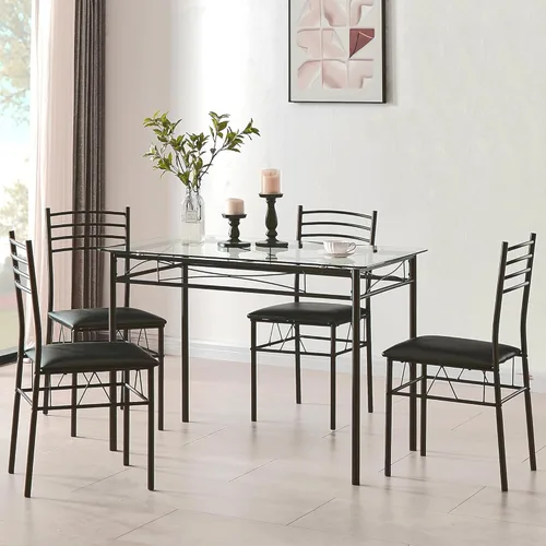 Miniatura 2 de VECELO juego de mesa de comedor de cocina y sillas para 4, asiento acolchado y tablero para vasos, ahorro de espacio, negro mate