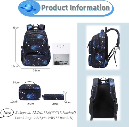 Miniatura 3 de Mochila escolar con estampado de galaxias para niños de secundaria y primaria