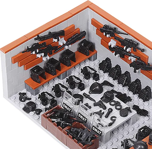 Miniatura 6 de Conjunto de bloques de construcción de base militar del ejército, ladrillos de armería de batalla de la Segunda Guerra Mundial, paquete de armas
