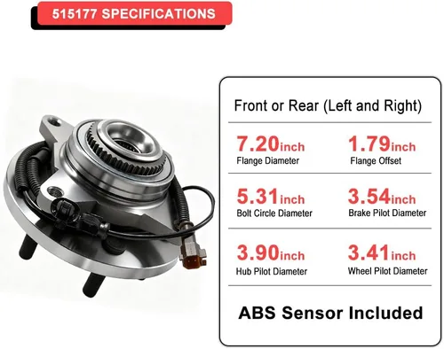 Miniatura 7 de MotorbyMotor 515177 Conjunto de cojinete de rueda delantera y cubo 4WD con 6 lengüetas para Ford F-150 2018-2020 (excluye Raptor) Conjunto