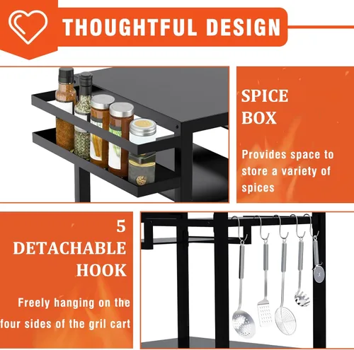 Miniatura 3 de Mesa de carrito de comedor para exteriores movible de 3 estantes de 20 x 32 pulgadas, soporte multifuncional para preparación de alimentos, mesa