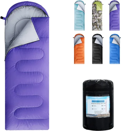 Sacos de Dormir para Adultos, Niños y Niñas - Saco de Dormir Ligero Impermeable para Clima Cálido y Frío con Mochila Compacta, Ideal para 3-4