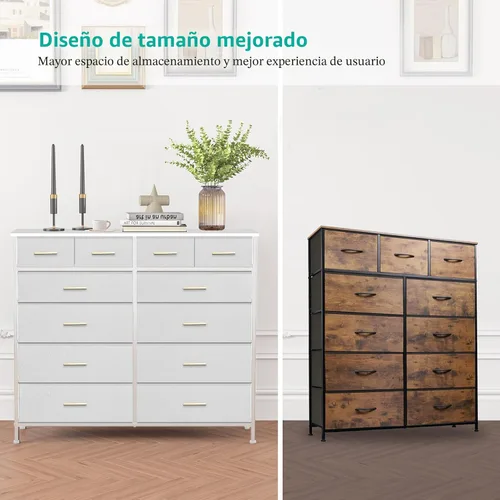 Miniatura 6 de VASICAR Cómoda con 12 cajones profundos para dormitorio, cómoda alta de tela, gabinete de almacenamiento para armario, guardería, mesita de noche