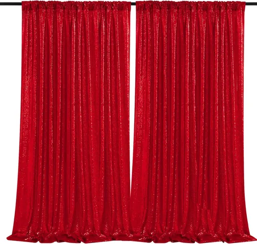 Miniatura 45 de Cortinas con lentejuelas doradas, 2 unidades de 2 x 8 pies, con brillantina, telón de fondo para bodas Rojo