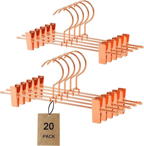 Miniatura 7 de Percha para pantalones de metal dorado y cobre brillante, percha para falda y pantalones de oro rosa, colgador que ahorra espacio con clips