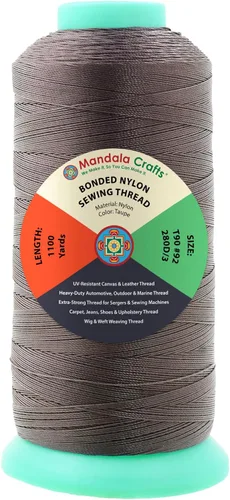 Miniatura 219 de Mandala Crafts - Hilo de nailon para coser cuero, tapicería, mezclilla y para trenzar el pelo; resistente, 1500 yardas, tamaño 69 T70 Marrón