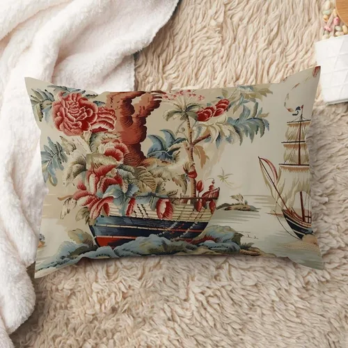 Miniatura 15 de ArogGeld Funda de cojín lumbar asiática de estilo chinoiserie, de lino marrón, pájaro y flor, funda de almohada asiática para sala de estar, A-6