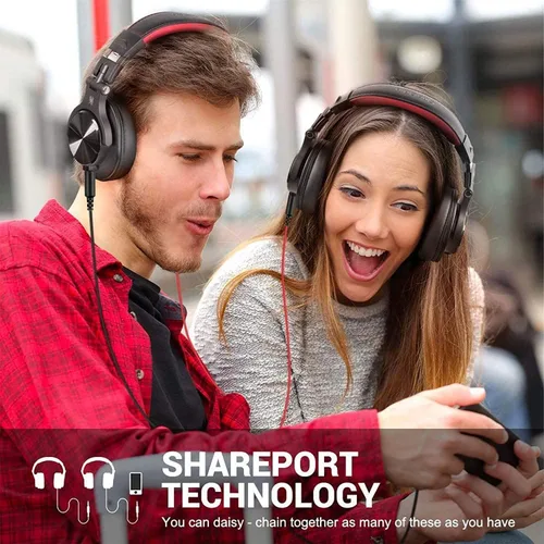 Miniatura 5 de OneOdio A71 - Auriculares de diadema con cable para estudio de grabación de alta resolución, con SharePort, auriculares plegables para Rojo