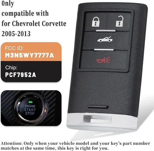 Miniatura 3 de Keyecu Llavero inteligente de repuesto de 4 botones para Chevrolet Corvette 2008-2013, ID de la FCC M3N5WY7777A, P/N: 25926479 25926480
