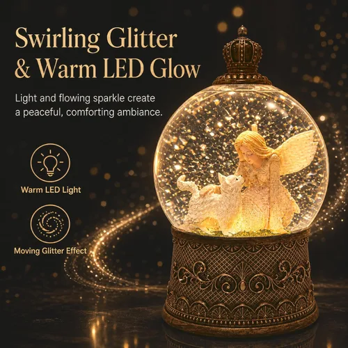 Miniatura 6 de Regalos conmemorativos para gatos por pérdida de condolencias, globo de nieve con purpurina giratoria automática y temporizador de 6 horas