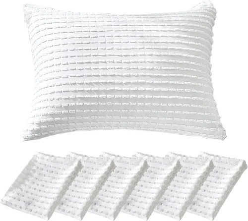 Miniatura 31 de WARMDERN - Fundas de almohada beige tamaño queen, fundas de almohada estándar, juego de 6 fundas de almohada de microfibra suave, textura boho