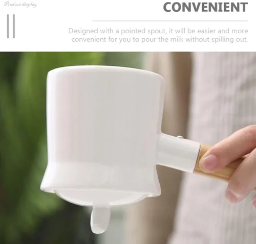 Miniatura 5 de Cabilock Cacerola de cerámica con mango de madera, calentador de mantequilla, mini olla de cocina para leche, té, café, comida para bebés