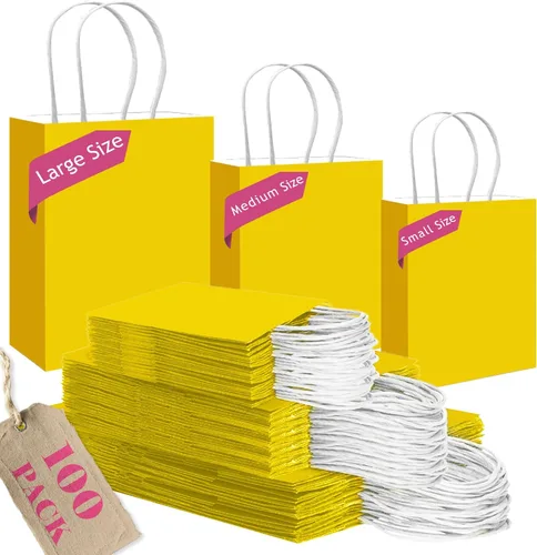 Miniatura 14 de qiqee Paquete de 100 bolsas de regalo de papel negro con asas a granel de varios tamaños