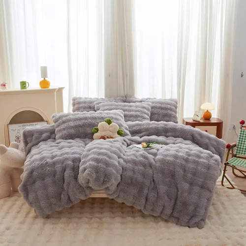 Miniatura 20 de Juego de edredón de piel sintética para niños y niñas, color morado y arcoíris, tamaño individual/matrimonial, juego de cama de 3 piezas, cálido
