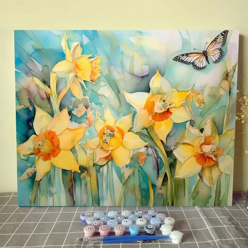 Miniatura 18 de Tucocoo Kits de pintura de paisaje de girasoles por números con pinceles y pigmento acrílico sobre lienzo para adultos, patrón de mariposas y flores