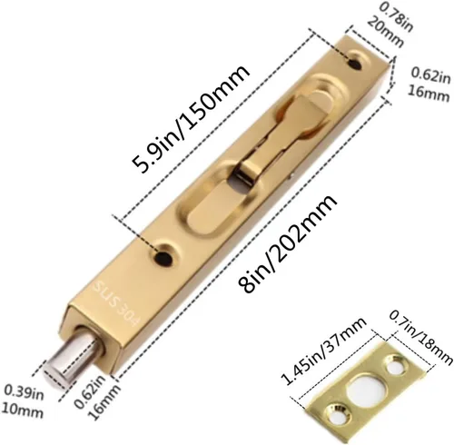 Miniatura 2 de szhdxsy - Pestillo oculto y perno de acero inoxidable 304 de 8 pulgadas (79.5 in) de seguridad para puerta, doble palanca de puerta, cerradura