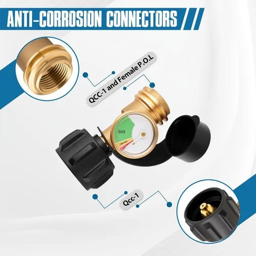 Miniatura 3 de Siziviki Paquete de 2 medidores de tanque de propano con detector de fugas, indicador de nivel universal para tanques de 5 a 40 libras, conector