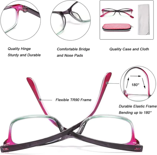 Miniatura 7 de EYEURL Gafas de lectura para mujer, paquete de 2 unidades, con bloqueo de luz azul, filtro ligero, rayos UV/deslumbramiento, antifatiga ocular, 0.5