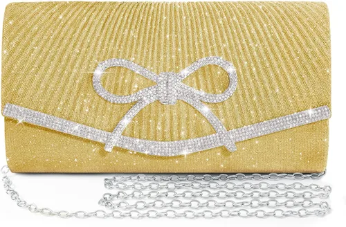 Miniatura 12 de Bolso de noche para mujer, bolsos de mano con lazo brillante, bolsa cruzada, bolsa de boda, fiesta de diamantes de imitación con purpurina