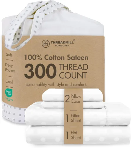 Miniatura 19 de Threadmill Sábanas 100% Algodón para Cama Tamaño King Juego de Sábanas de 4 Piezas para Cama King Suave, Transpirable y Ligero Satén de Damasco