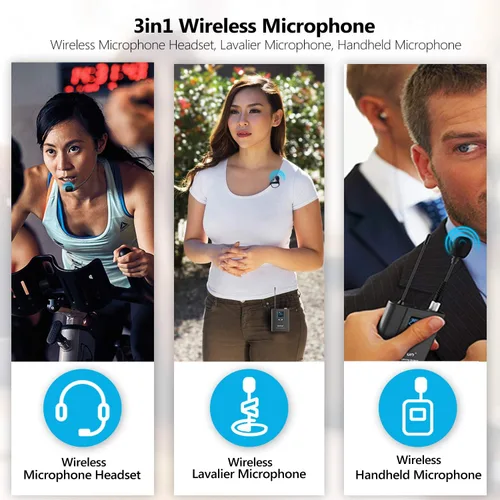 Miniatura 3 de Bietrun - Sistema de micrófono inalámbrico UHF Lavalier de solapa/micrófono para auriculares/micrófono de soporte, rango de 50.3 metros, transmisor