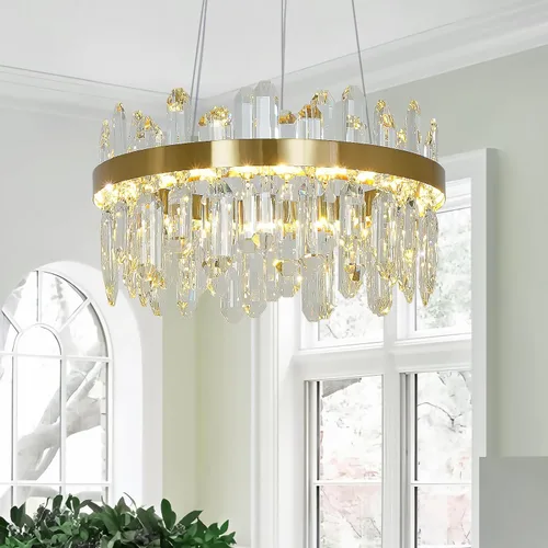 Miniatura 13 de Lámpara de araña de cristal moderna, luz LED, lámpara colgante con pantalla de acero inoxidable, candelabros para isla, luz para techo, comedor, 12