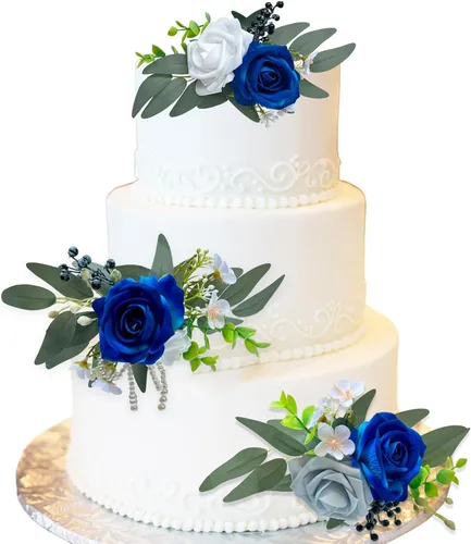 Miniatura 10 de CherishedMoments Juego de 3 adornos para tartas, decoración de flores artificiales para boda, decoración de tartas moradas para boda, aniversario