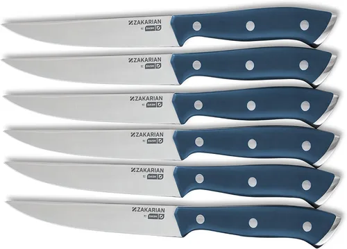 Miniatura 8 de DASH Zakarian - Juego de 6 cuchillos para carne, de borde recto sin dentar, acero inoxidable alemán de alto carbono, forjado de espiga completa