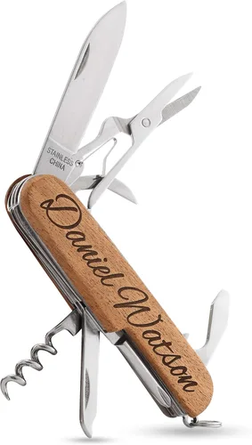Miniatura 3 de Cuchillo de bolsillo grabado, cuchillo de bolsillo multiherramienta personalizado de 8 funciones, regalos de Navidad para hombres, cuchillos