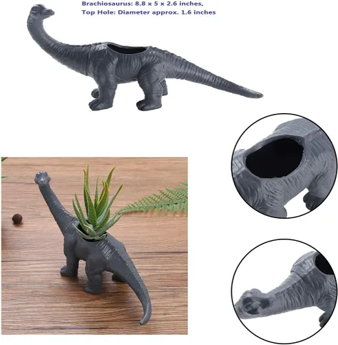 Miniatura 7 de Aislor Maceta suculenta con forma de dinosaurio con bandeja de drenaje, florero multiusos para bonsái, maceta creativa de cactus con orificio