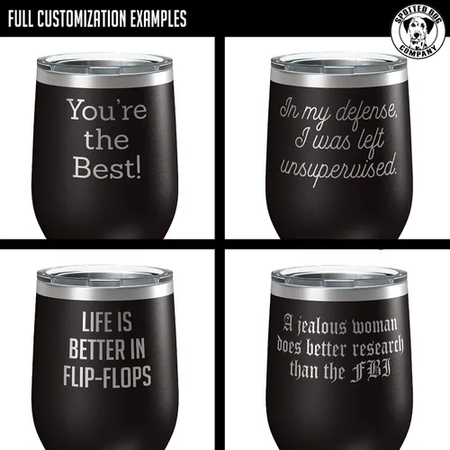 Miniatura 3 de Vaso de vino personalizado de acero inoxidable recubierto de polvo de 12 onzas con tapa, grabado personalizado, regalos de vino personalizados