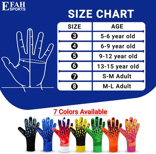 Miniatura 7 de Guantes de portero de fútbol para niños, jóvenes y adultos profesionales con palmas de protección y agarre reforzado