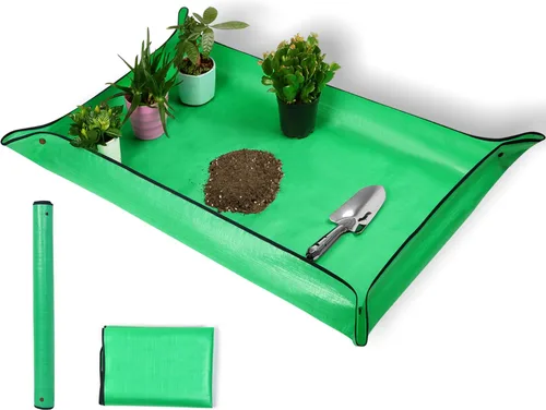 Miniatura 10 de Tapete de trasplante de plantas de 26.8 x 26.8 pulgadas, impermeable, tapete de trasplante para suculentas, tapete portátil de riego de jardinería
