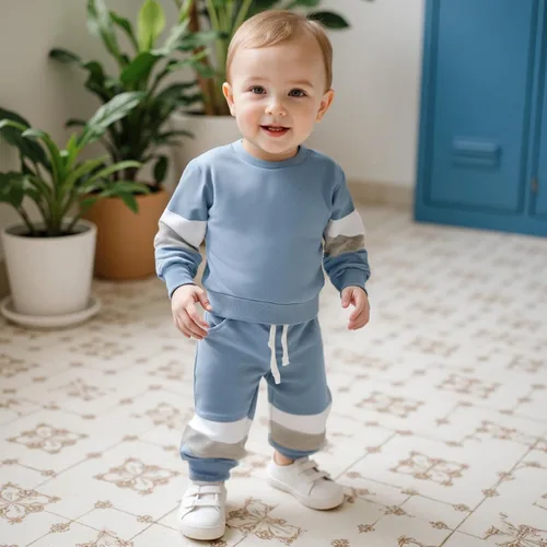 Miniatura 17 de Kuriozud Conjunto de 2 piezas de sudadera con cuello redondo y pantalones deportivos para niños pequeños para otoño e invierno