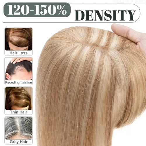Miniatura 7 de SEGO Topes de cabello para mujeres de cabello humano real con cabello delgado, topes de cabello con clip frontal de 150% de densidad con base