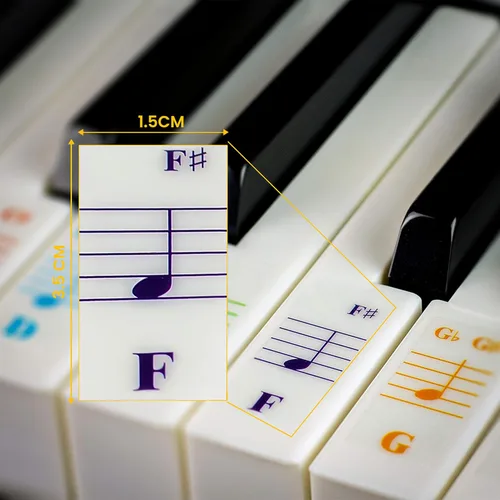 Miniatura 3 de QMG Calcomanías para teclado de piano para 88/76/61/54/49/37 teclas grandes para aprendizaje, letras extraíbles para teclado de piano, etiqueta