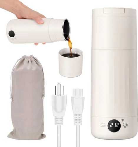 Hervidor eléctrico portátil para viajes, hervidor de acero inoxidable 316, caldera de agua caliente con tapa y taza 2 en 1, hervidor de té de viaje
