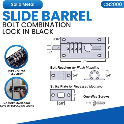 Miniatura 2 de Cerradura de combinación con cerrojo, negro, CB2000, de Combi-Bolt, CB2000-BLACK