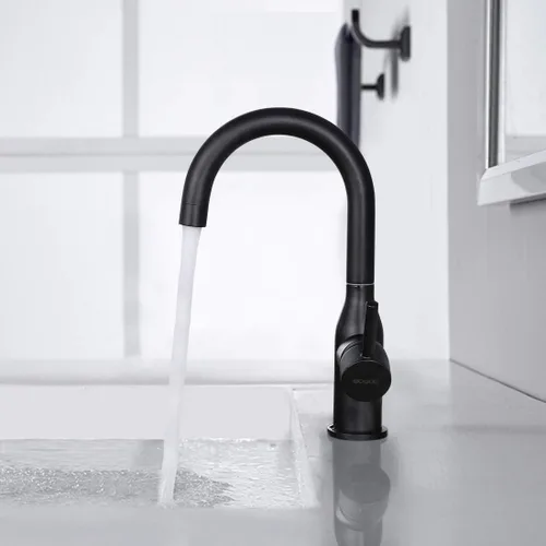 Miniatura 3 de WOWOW Grifo de baño negro - Mezclador de lavabo de arco alto para fregadero de barra de acero inoxidable con mangueras de suministro