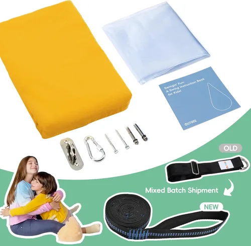 Miniatura 6 de OUTREE Asiento de columpio para niños, hamaca de algodón para niños, columpio sensorial para uso en interiores y exteriores, amarillo y blanco