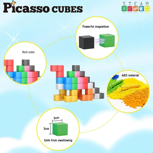 Miniatura 3 de PicassoTiles Cubo magnético Bloques de construcción de 1.2 pulgadas, cubos magnéticos, juguete de construcción, juguetes sensoriales educativos