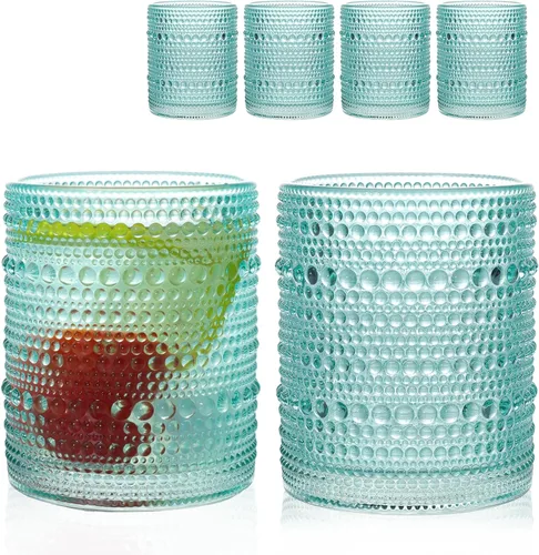 Miniatura 9 de Juego de 4 vasos para beber Hobnail de 12 onzas, vasos vintage de Júpiter, cristalería antigua en relieve para cerveza, agua, jugo, cóctel, whisky