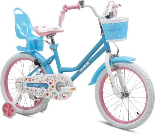 Miniatura 12 de ACEGER Girls Bike with Basket for Ages 2-12 Years Old Kids, 12 14 16 18 Inch with Training Wheels，Princess Style with Streamers, Handbrake & Coaster